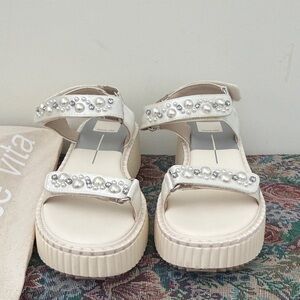 Dolce Vita Cream Pearl & Rhinestone Platform Sandals